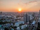 Aerial view of a city at sunset