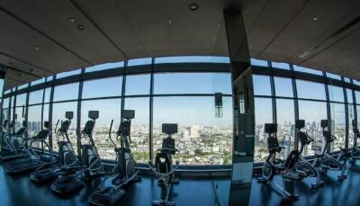 Rooftop gym with panoramic city views