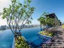 Infinity pool with city skyline view