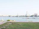 View of waterfront with cityscape in the background