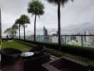 Outdoor seating area with city view