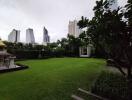 Spacious garden with city backdrop