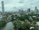 Panoramic view of the city with high-rise buildings and a river