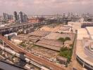 city skyline with buildings and transportation infrastructure