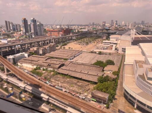 city skyline with buildings and transportation infrastructure