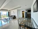 Modern living and dining area with balcony