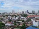 City skyline with a mix of residential and commercial buildings