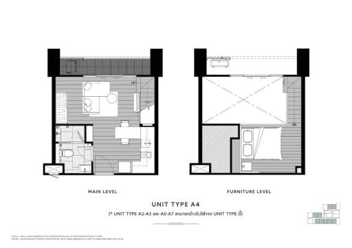 Floor plan of Unit Type A4, showing main and furniture levels