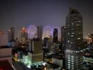 City skyline view at night with fireworks