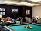 Living area with furniture and pool table