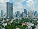 Cityscape with tall buildings and greenery