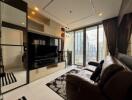 Modern living room with city view