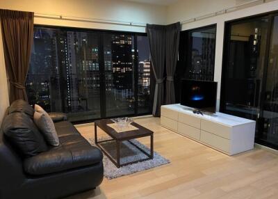 Modern living room with city view