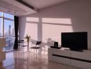 Modern living space with TV and dining table