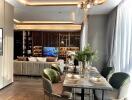 Modern dining and living room with elegant decor