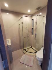 Modern bathroom with glass shower enclosure