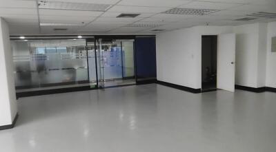 Spacious modern office area with glass partitions