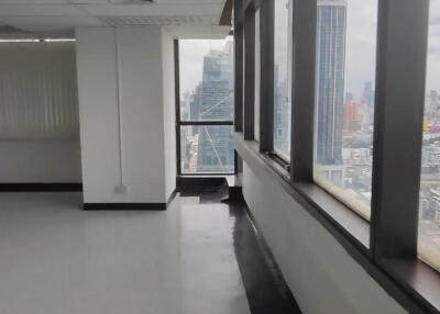 Office space with large windows and panoramic city view