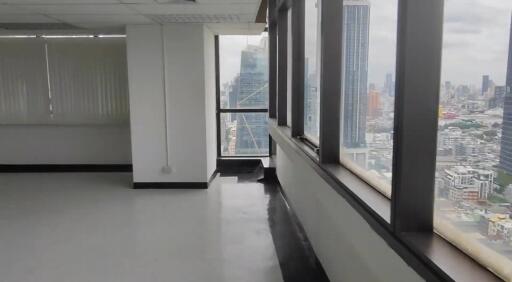 Office space with large windows and panoramic city view