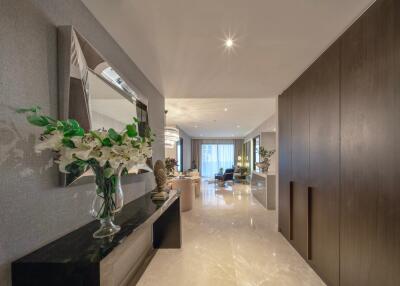 Modern living room with polished marble floor