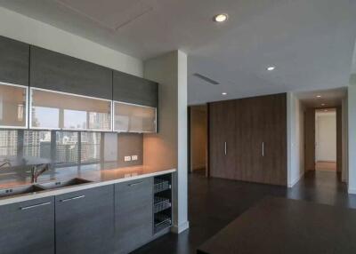 Modern kitchen with ample storage and scenic view