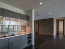 Modern kitchen with ample storage and scenic view