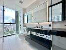 Modern bathroom with city view