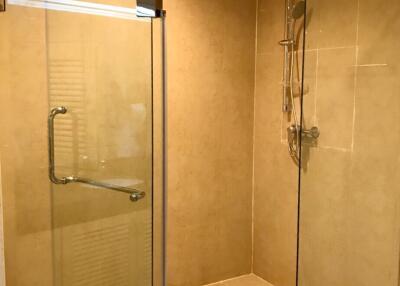 Modern bathroom with glass shower enclosure