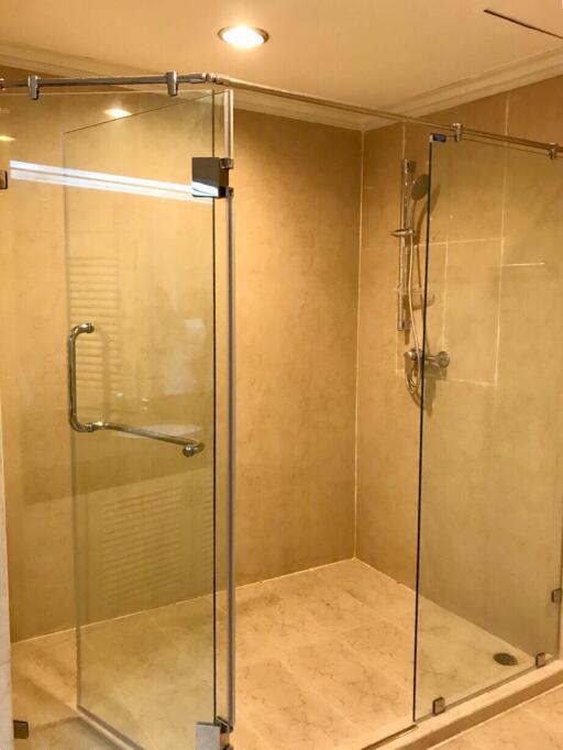 Modern bathroom with glass shower enclosure