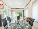 Modern living room with dining area and large windows