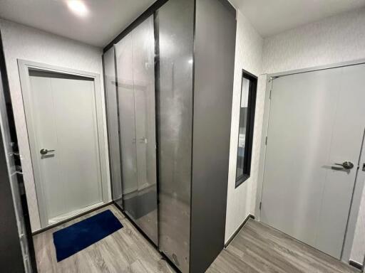 Modern hallway with closet and doors