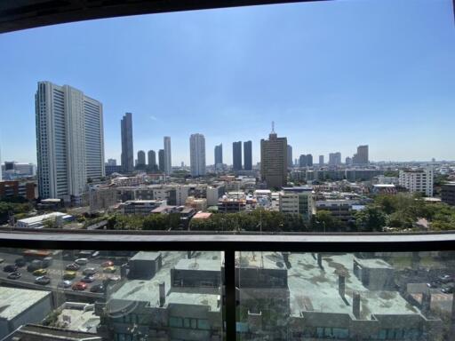 City skyline view from a balcony