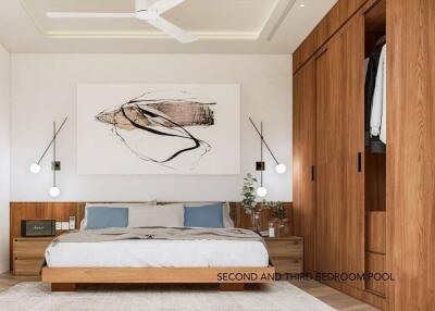Modern bedroom with wooden furniture and contemporary decor
