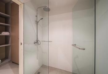 Modern shower area with glass doors