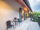 Outdoor patio with seating and view