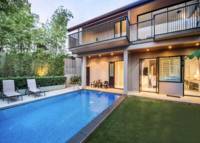 Modern two-story house with backyard pool