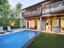 Modern two-story house with backyard pool