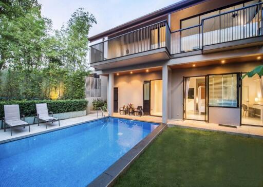 Modern two-story house with backyard pool