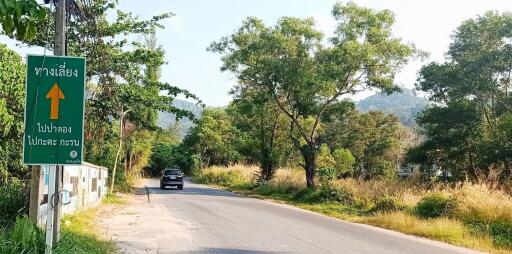 Rural road with trees and car