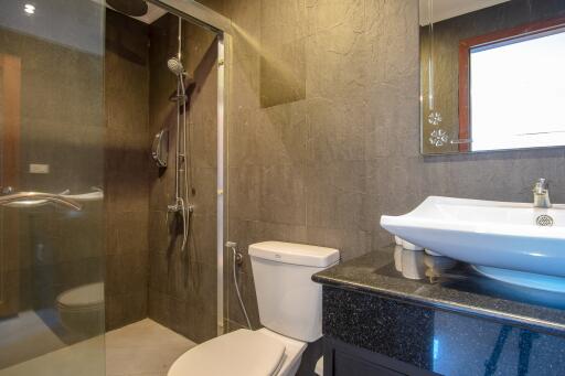 Modern bathroom with shower and sink