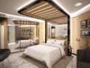 Modern and elegant bedroom with a large bed, contemporary decor, and stylish lighting