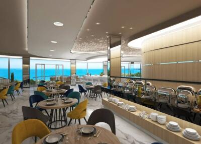 Modern dining area with ocean view