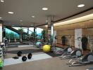 Well-equipped gym with modern fitness machines and weights