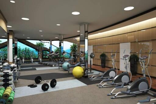 Well-equipped gym with modern fitness machines and weights