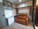 Cozy living room with a brown leather recliner