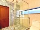 Stylish bathroom with glass-enclosed shower