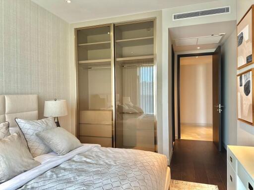 Modern bedroom with bed and wardrobe