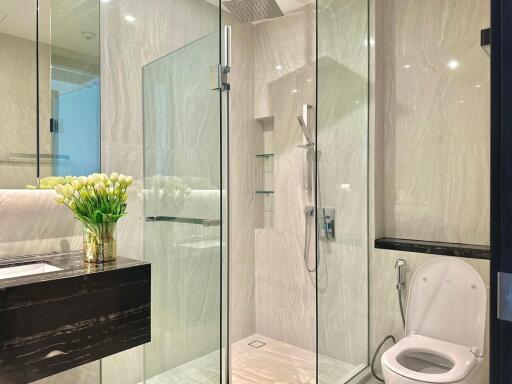 Modern bathroom with glass shower enclosure