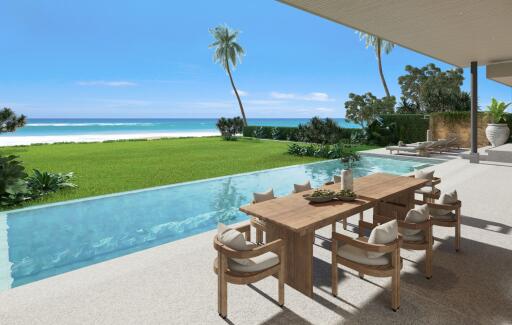 Spacious outdoor area with pool and ocean view