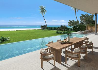 Patio with a pool and ocean view